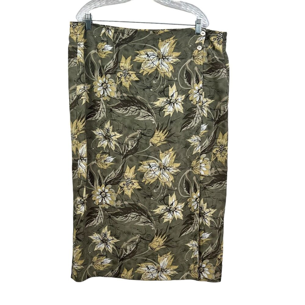 Milano Design Group Womens Maxi Skirt Floral Faux Wrap Button Front Green Sz 1X*